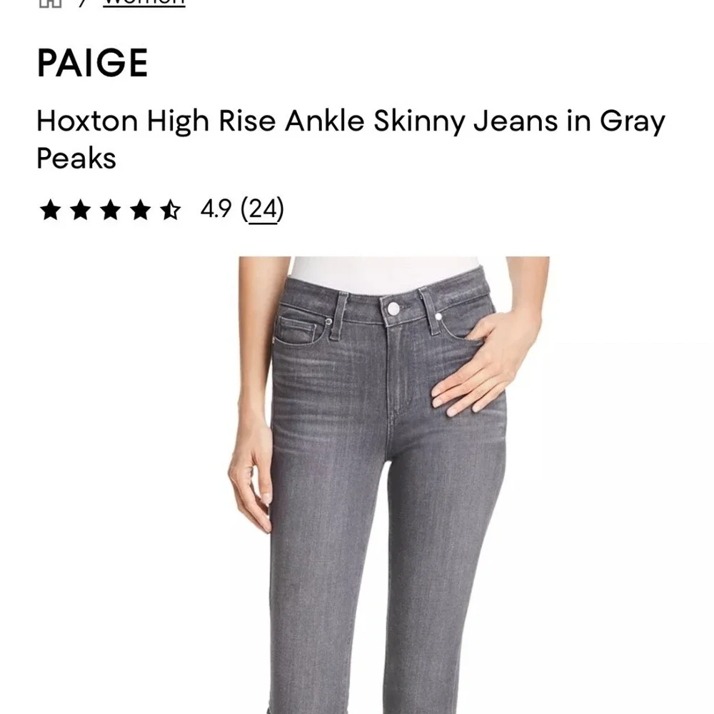 PAIGE Hoxton High Rise Ankle Skinny Jeans Gray Raw Hem Stretch Denim Womens 25‎